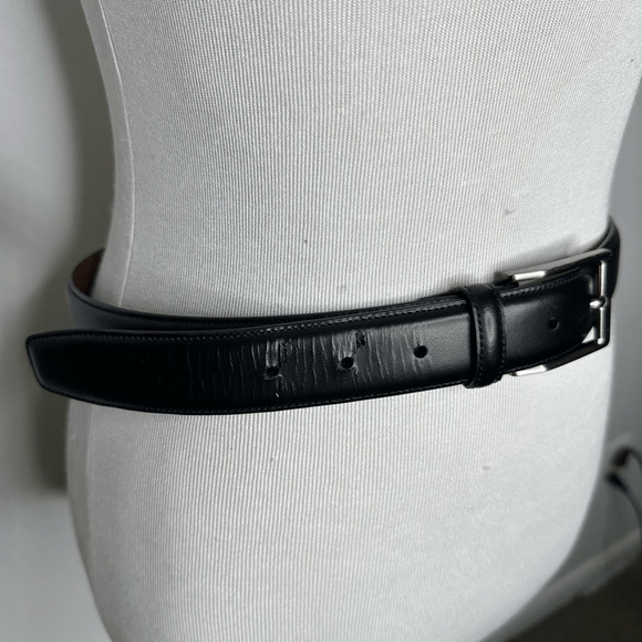 PENGUIN Black LEATHER Dress belt smooth silver hardware HN32051 Men's 32 - Picture 4 of 8